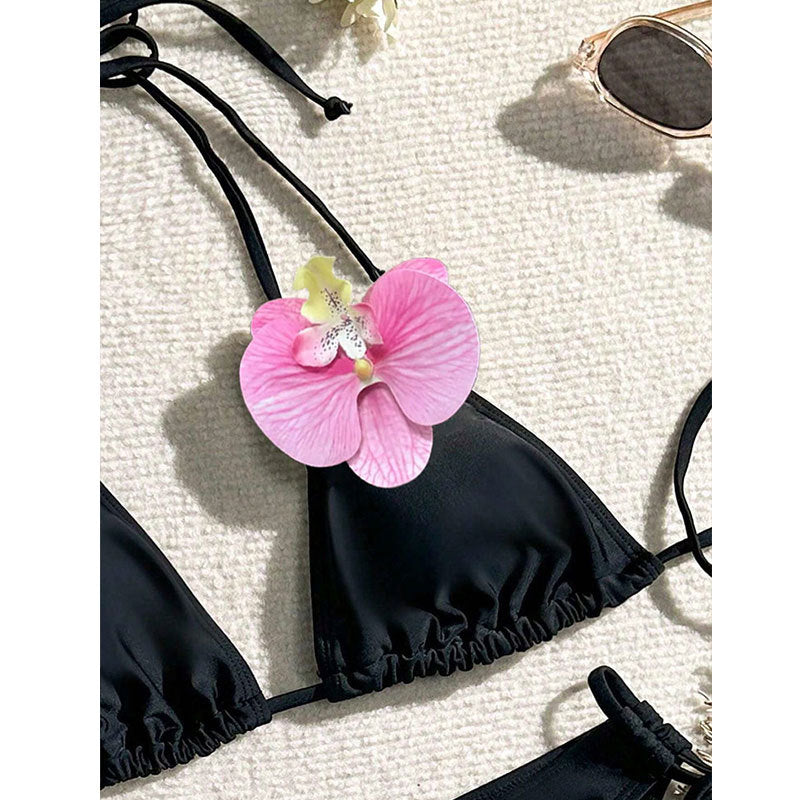 Bikini Bikini Lady Sexy Lace up Three Point Floral Split Swimsuit