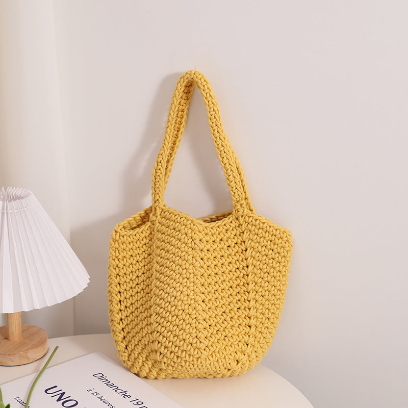South Korea Vintage Shoulder Cotton Thread Woven Bag Crochet Handbag Straw Bag Vacation Beach Bag