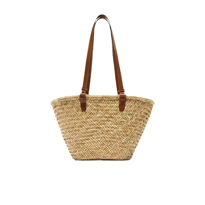 Simple Shoulder Straw Bag Large Capacity Straw Bag Woven Bag Vacation Beach Bag Natural Grass Women Bag