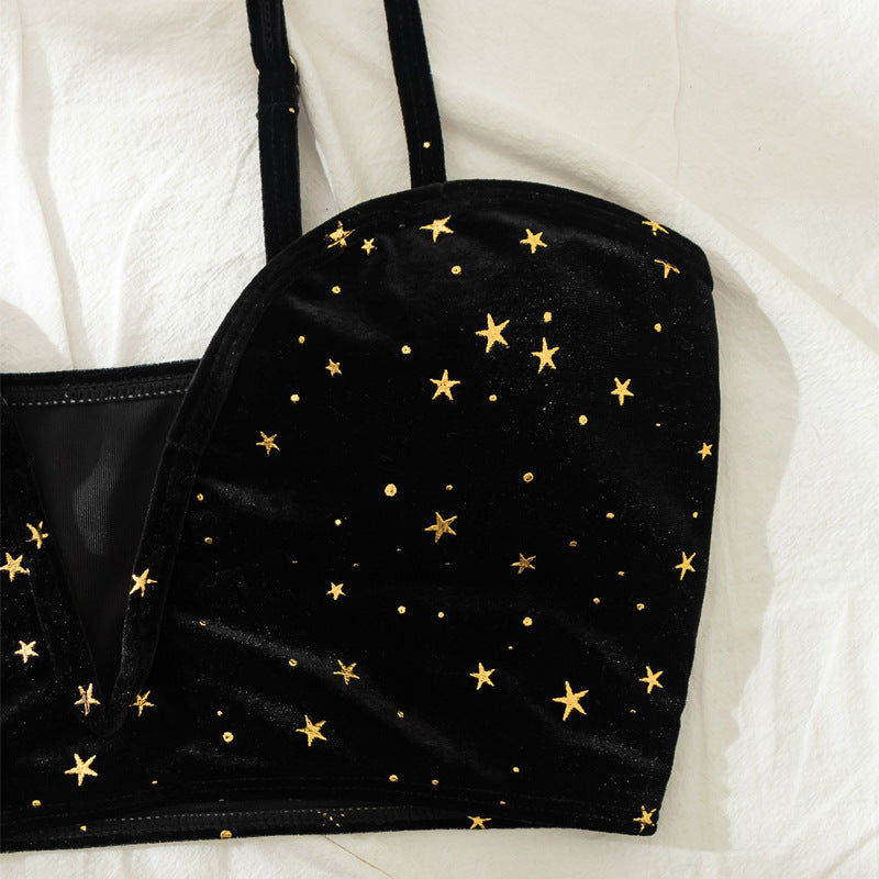Swimsuit Women Summer Split High Waist Velvet Star Black Spring Swimsuit