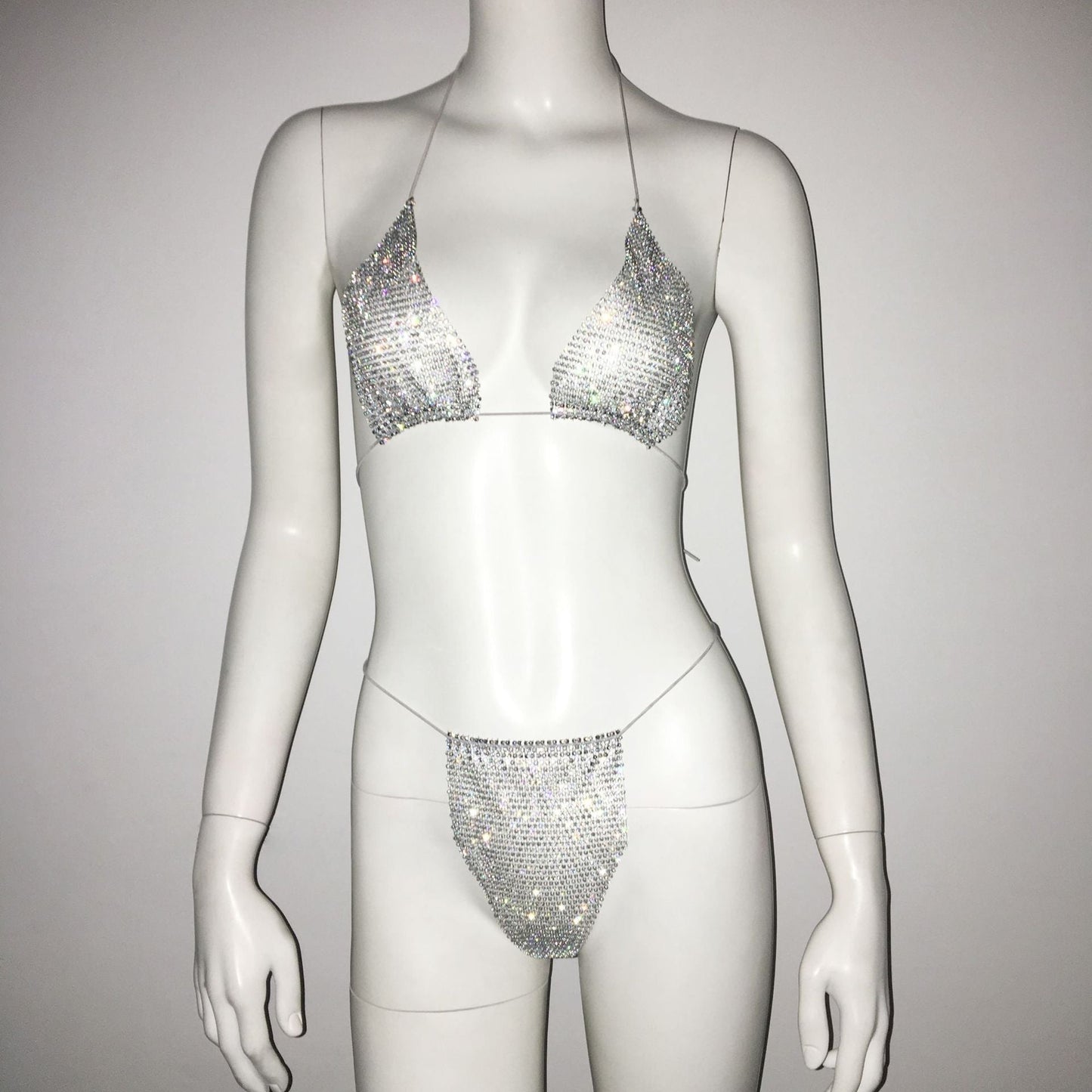 Women Clothing Rhinestone Bikini Set Carnival Sexy Lace Up Outdoor Beach Split Swimsuit