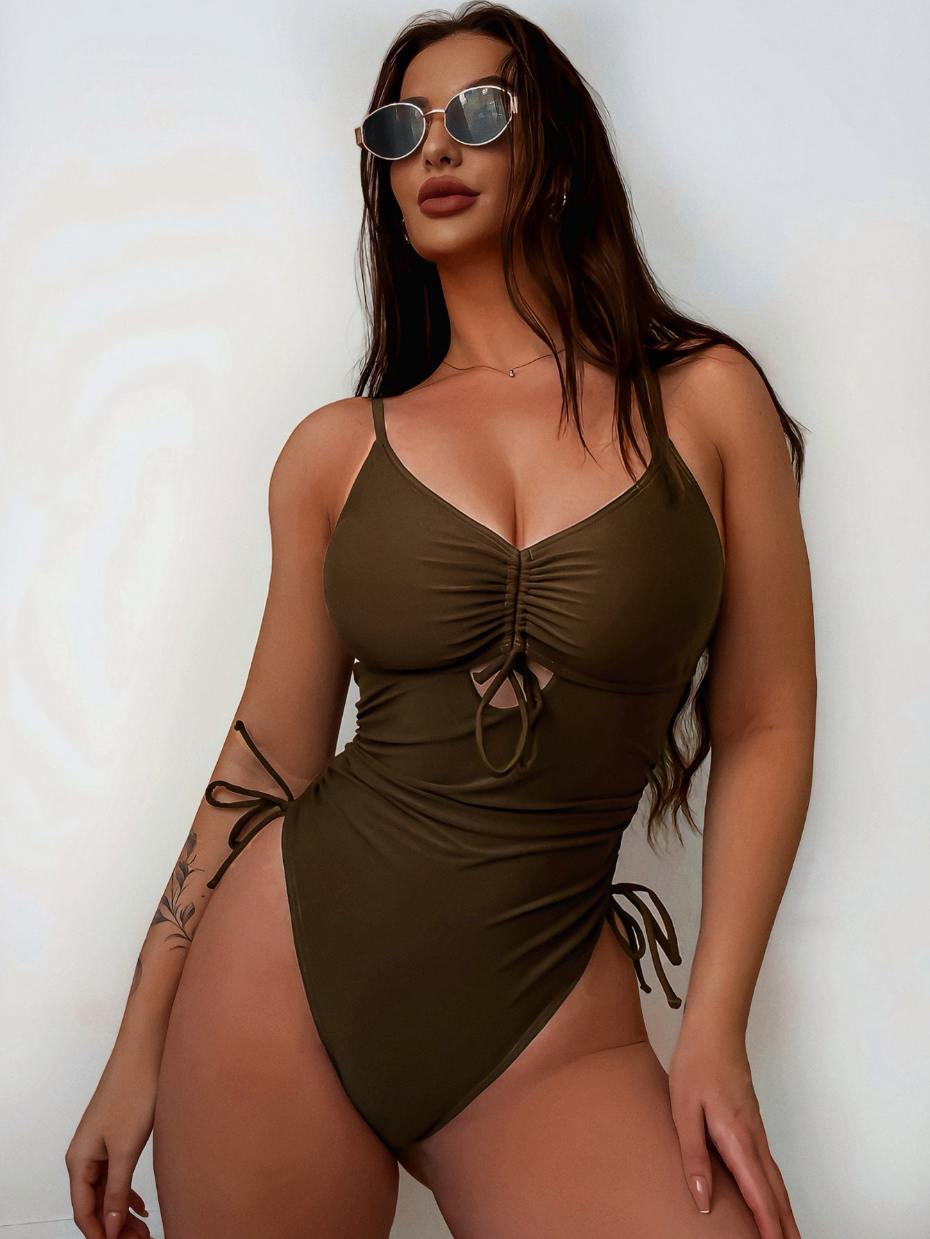 Bikini Bikini Brown Cutout Strap One Piece Swimsuit
