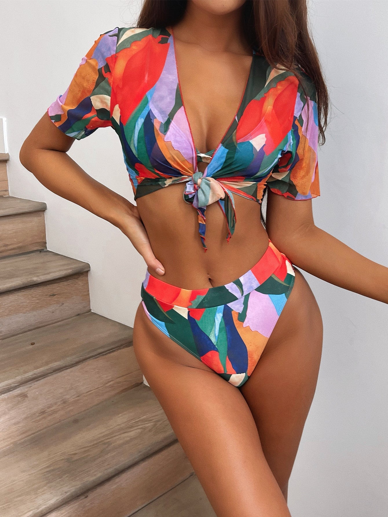 Three Piece Outer Single Swimsuit Bikini Swimsuit Women Printed Split Swimsuit Swimsuit