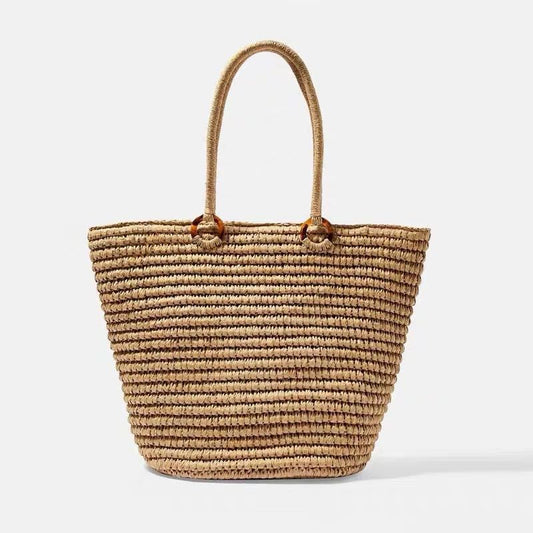 Straw Bag Simple Straw Bag Shoulder Portable Large Capacity Women Bag Summer Vacation Beach Bag Woven Bag