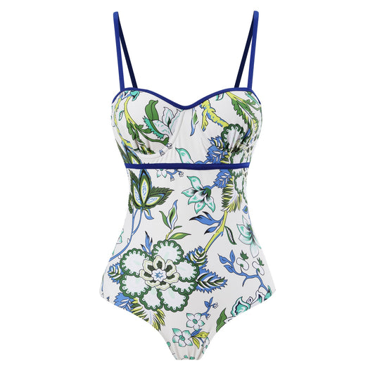 One Piece Swimsuit Women Skinny Slimming Vintage Printed Chiffon Dress with Steel Bracket Hard Bag Swimsuit