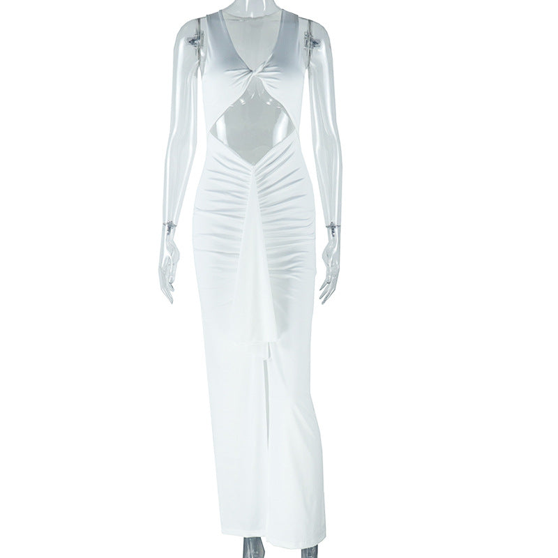 Women Clothing Solid Color Dress Sexy Hollow Out Cutout out Camisole Ribbon Dress