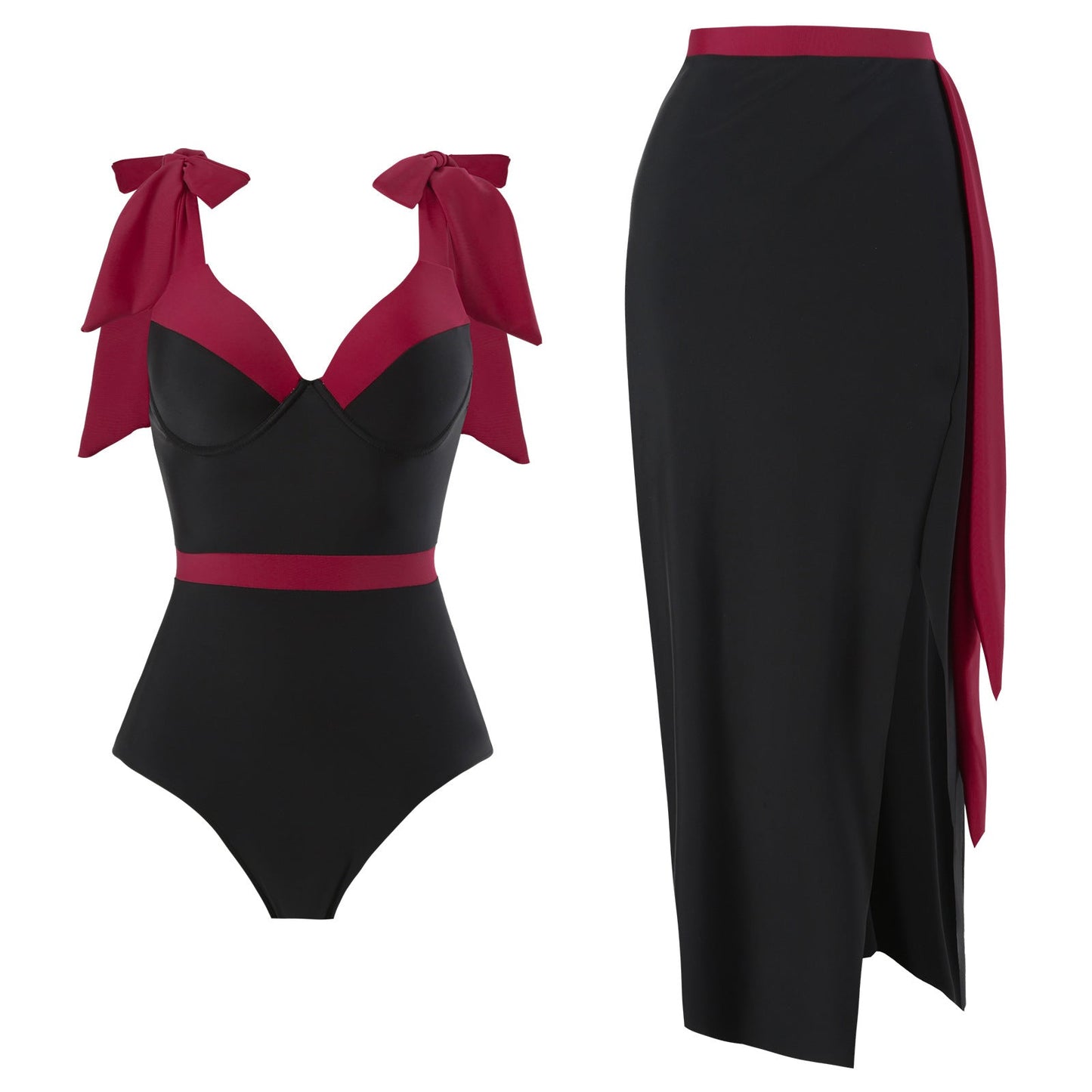 Solid Color One Piece Women Swimwear Suit European, French Spring Cover Belly Slimming Swimsuit