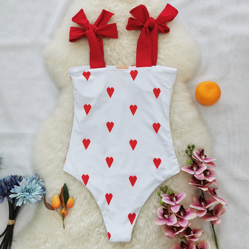 One Piece Swimsuit Women Sexy Line Strap Tube Top One Piece High Waist Love Swimsuit