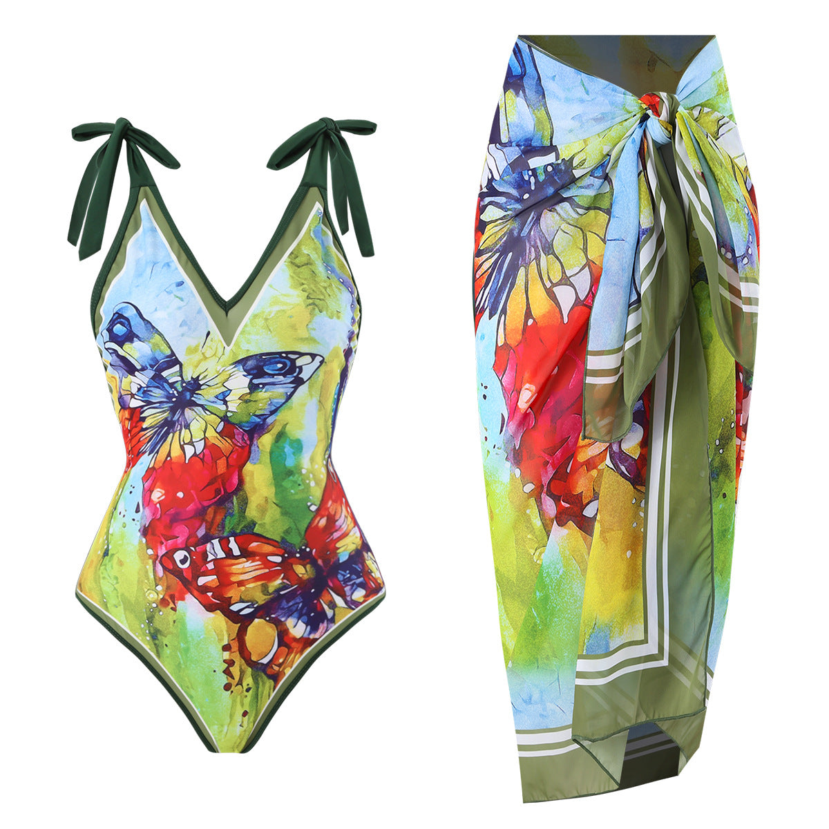 Lonkey Swimsuit Printed Two Piece Suit Conservative Cover Swimsuit Women Bikini