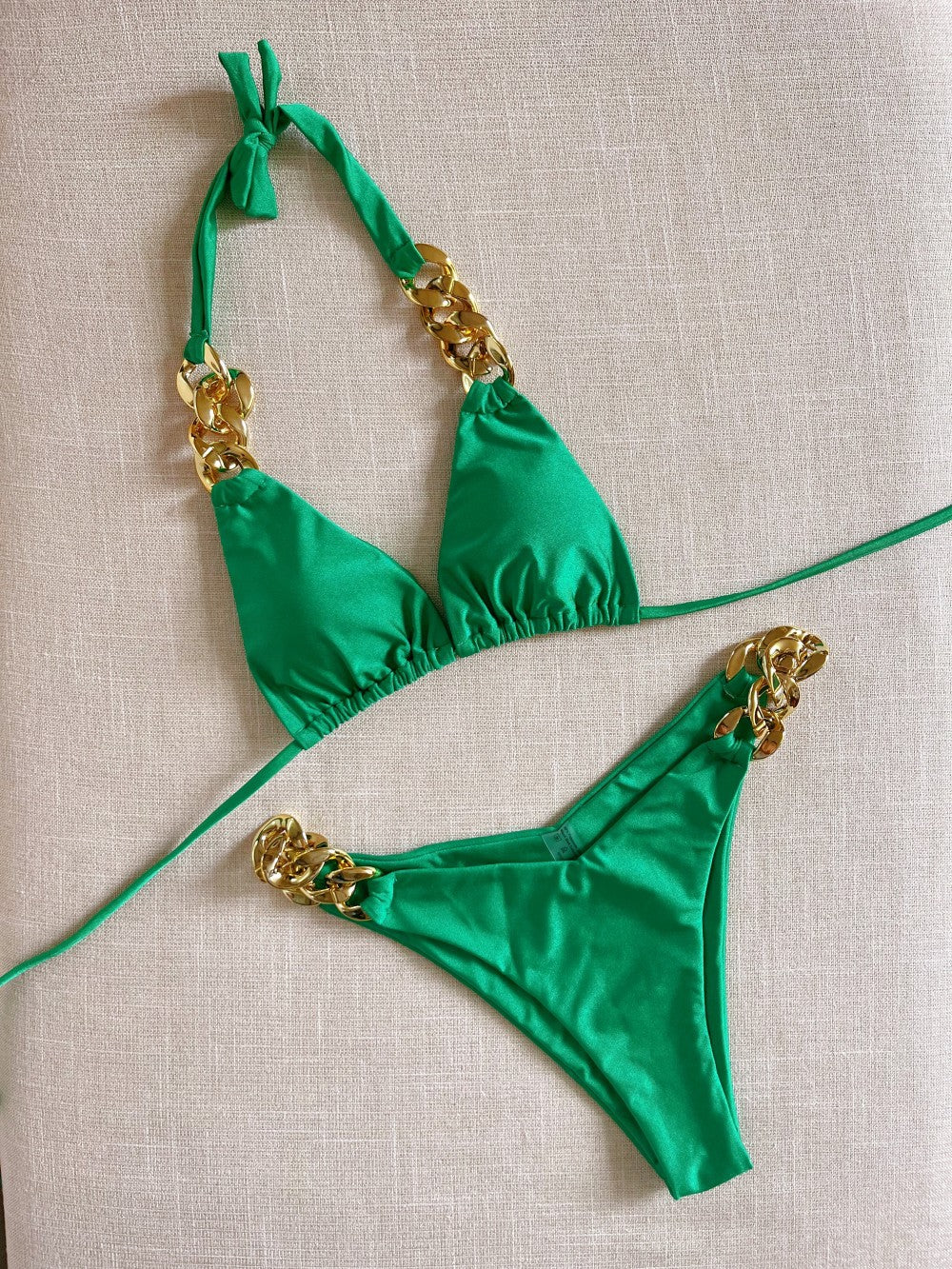 Bikini Sexy Swimsuit Big Gold Chain Accessories Strap Solid Color Split Swimsuit