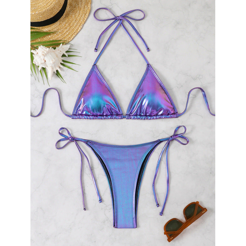 Bikini Sexy Slim Fit Shiny Surface Sexy Nightclub Bikini Swimming Swimwear Women Split