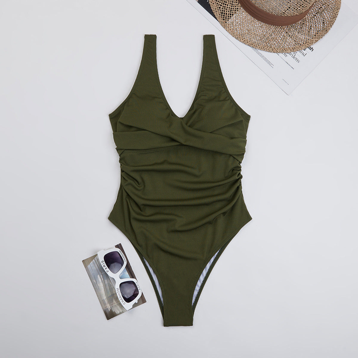 Swimsuit Women Triangle One Piece Solid Color Bikini Sports Conservative Swimsuit