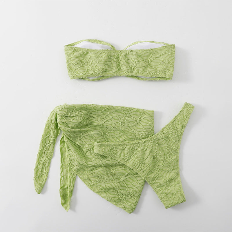 Sexy Lace up Swimsuit Three Piece Wind Beach Seaside Vacation Bikini Swimming Suit