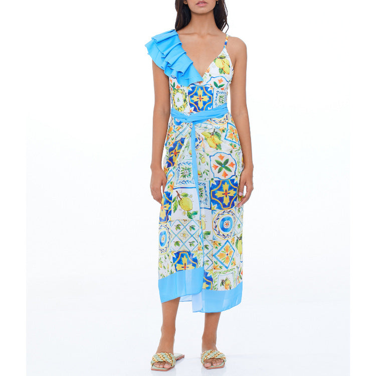 Swimsuit Women Bikini Leopard Print Ruffle Swimwear Bikini Chiffon Dress