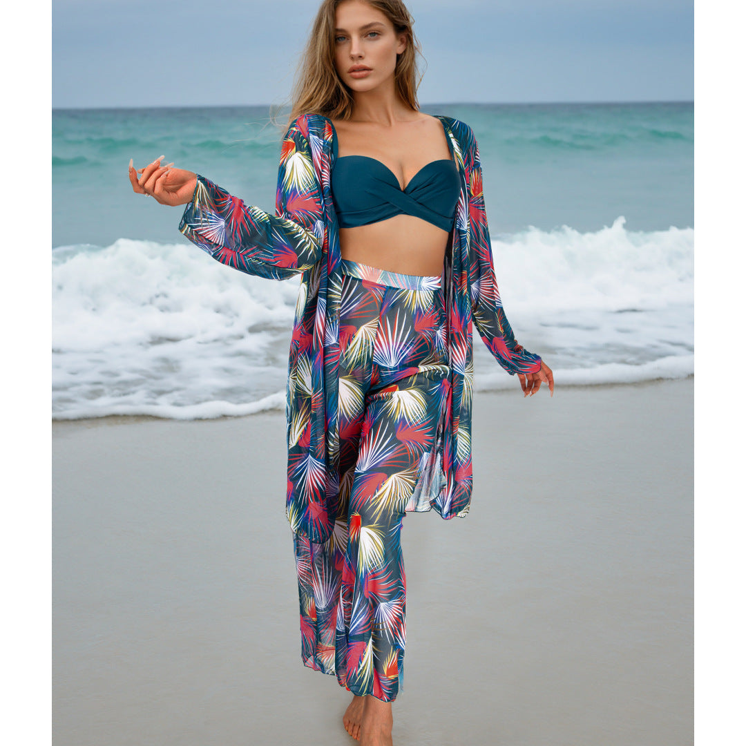 Four Piece Set Women Swimsuit Long Sleeve Blouse Sun Protective Pants Bikini