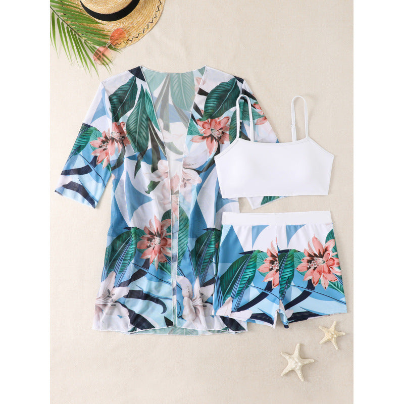 Swimsuit Women Print Casual Vacation Boxers Three Piece Sets Beach Cover up