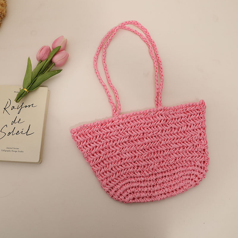 One Shoulder Straw Bag Simple Hollow Out Cutout out Straw Bag Woven Bag Summer Sweet Portable Seaside Vacation Beach Bag Women