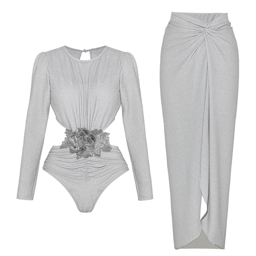 Golden Bright Surface One Piece Swimsuit Women Halter Deep V Plunge Strap Simple Sexy