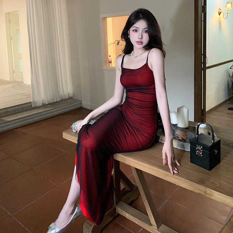 Women Contrast Color Suspenders Dress Summer Sexy Slim Fit Pure Dress for Women