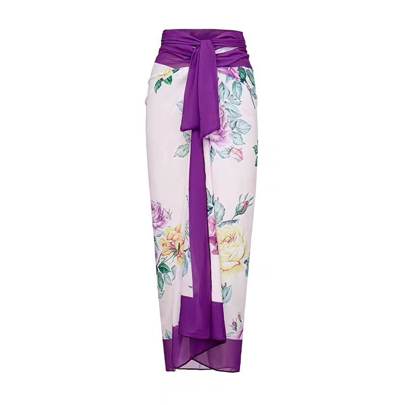 One Piece Swimsuit Women Skinny Slimming Retro Tied Swimsuit Suit Chiffon