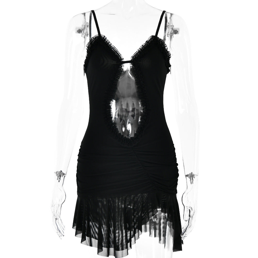 Arrival Backless Dress Sexy Trend Mesh Splicing Sling Cropped Outfit Short Dress for Women