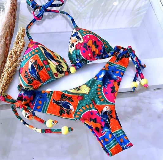 Knot Split Swimsuit Digital Printed Sexy Bikini Women Swimsuit