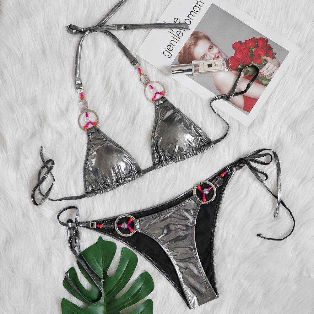 Bikini Silver Split Swimsuit Sexy Handmade Woven Crystal Diamond Swimsuit