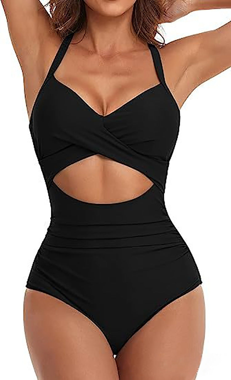 Color Matching One Piece Swimsuit Women Sexy Cross Bikini Beach Spring Swimsuit
