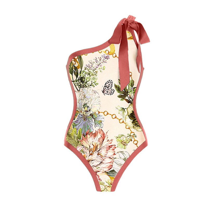 Sexy Swimsuit Retro One Shoulder Swimsuit Bikini Chiffon Beach Skirt Set