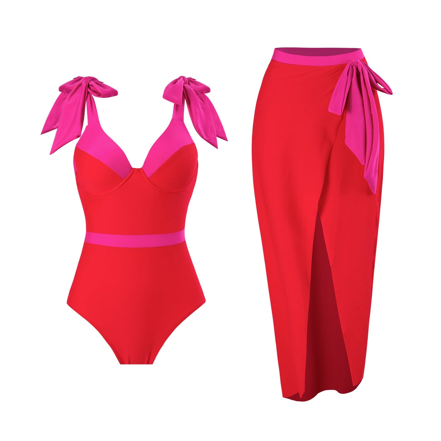 Solid Color One Piece Women Swimwear Suit European, French Spring Cover Belly Slimming Swimsuit