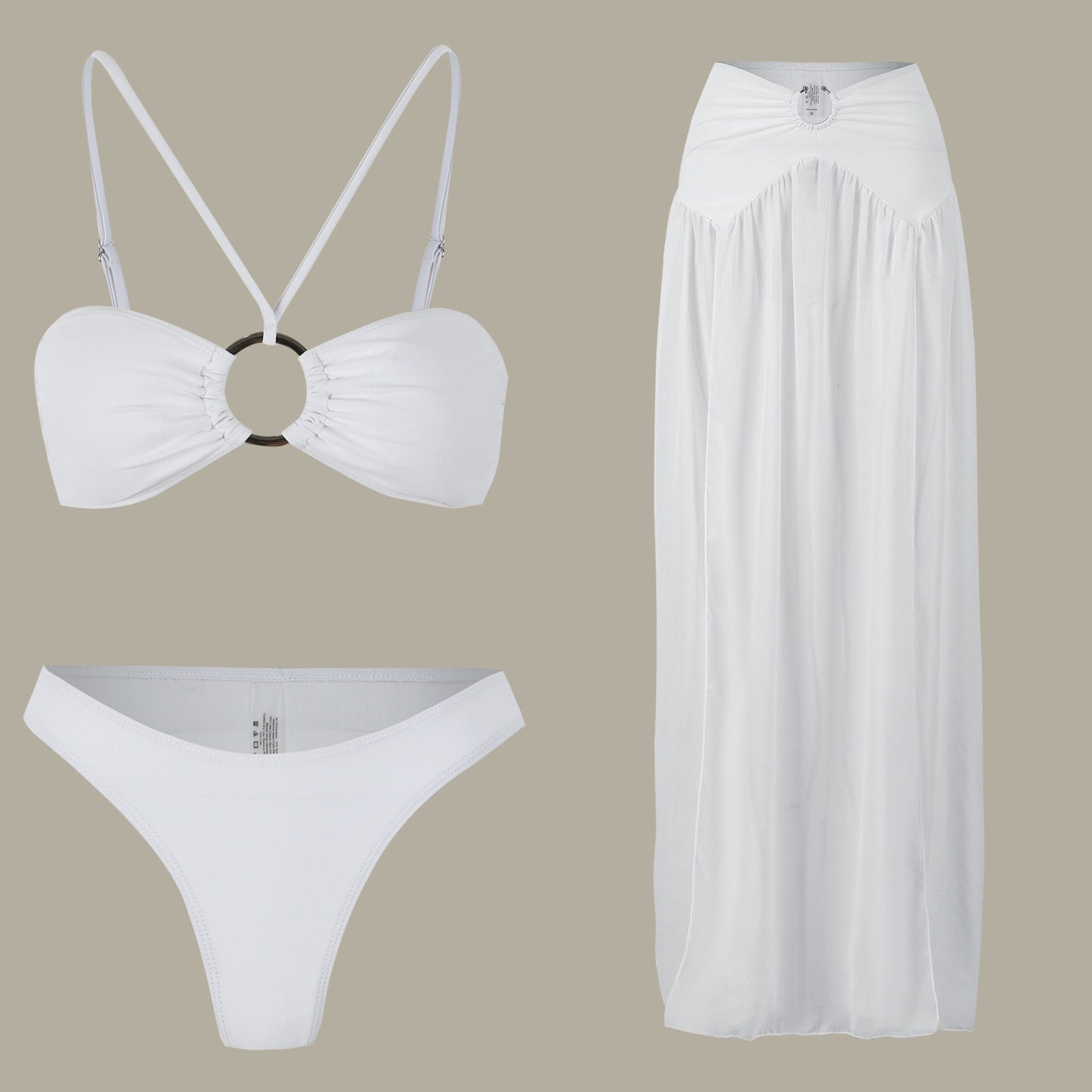 Tube Top Bikini Skirt Three Piece Set Pure White Split Swimsuit Women Suit