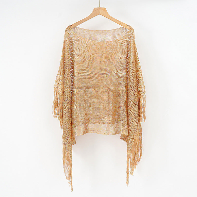 Summer Hollow Out Cutout Tassel Shawl Pullover Outer Shawl Women Cape Shawl
