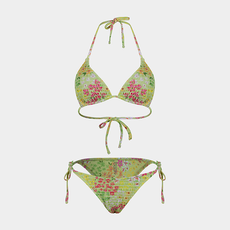 Printed Bikini Three Piece Gauze Skirt Split Sexy Vacation Bikini Swimsuit