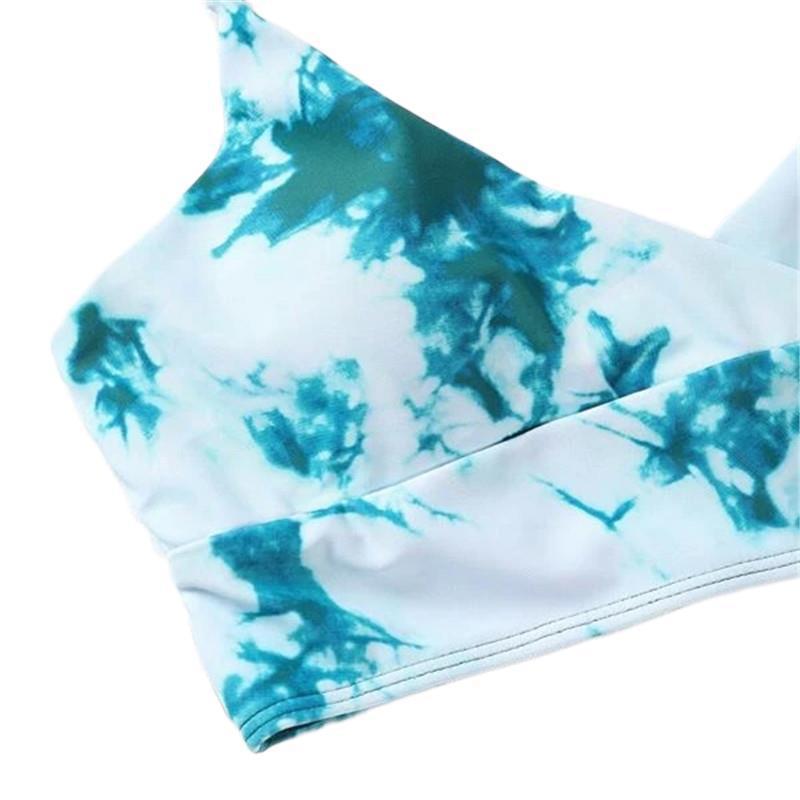 Women Seperated Swimwear Tie Dye Contrast Color Sexy Bikini Swimsuit