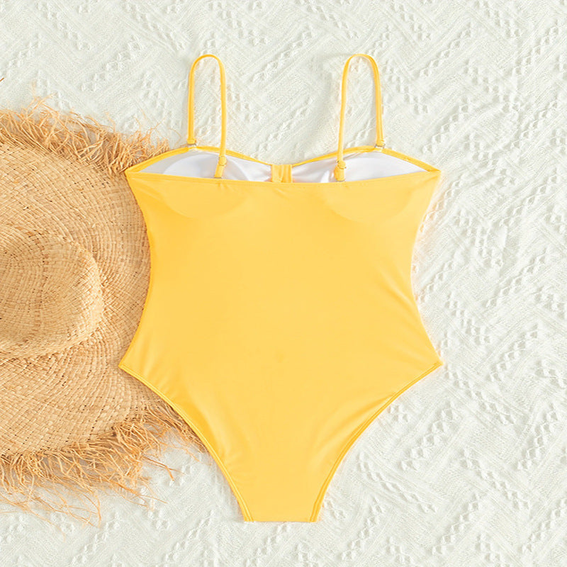 Korean Solid Color One Piece Swimsuit Women High Grade Belly Covering Sexy Bikini Beach Swimsuit