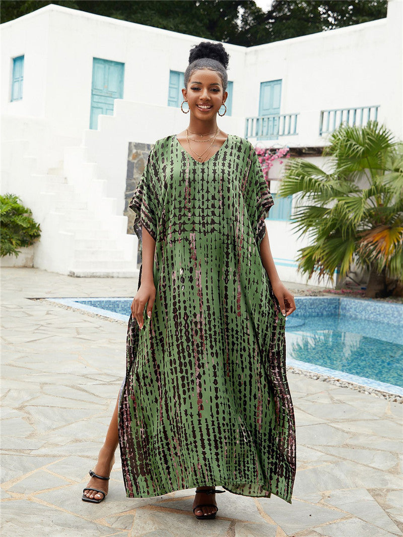 Printed Beach Blouse Loose Robe Vacation Sun Protection Shirt Swimsuit Blouse