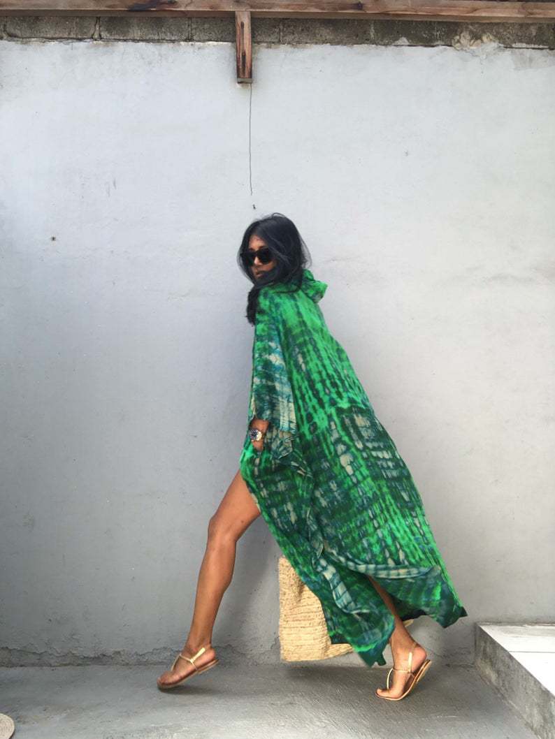 Sunscreen Cardigan Hooded Printed Long Sleeve Long Beach Vacation Swimsuit Outwear Blouse