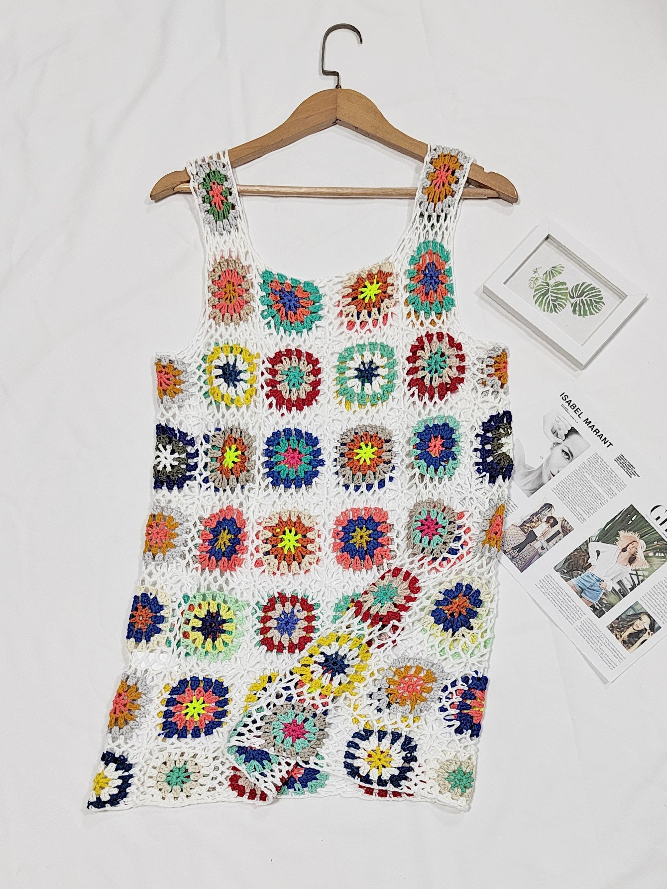 Bohemian Vacation Beach Handmade Crocheted Hollow Out Cutout out Suspender Sexy Rhombus Plaid Vest