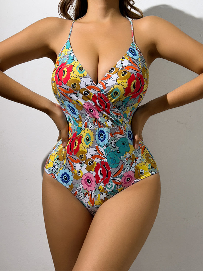 Floral Print Backless Sexy Swimsuit