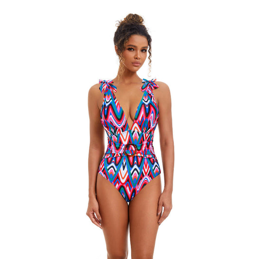 Spring Sexy Swimsuit Women Conservative Printed Swimsuit Wrap Skirt Set