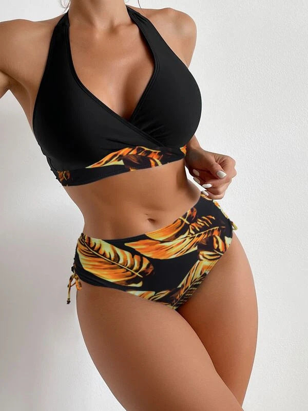 High Waist Color Stitching Bikini Swimsuit Swimwear Women Sexy Bikini
