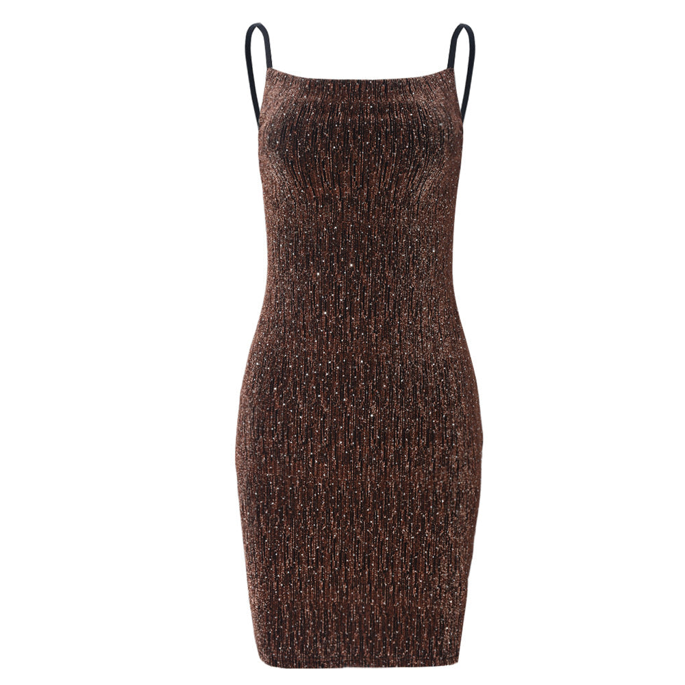 Rhinestone Fabric Women Clothing Dress Spring Summer Sexy Backless High Elastic Sling One Step Dress Women