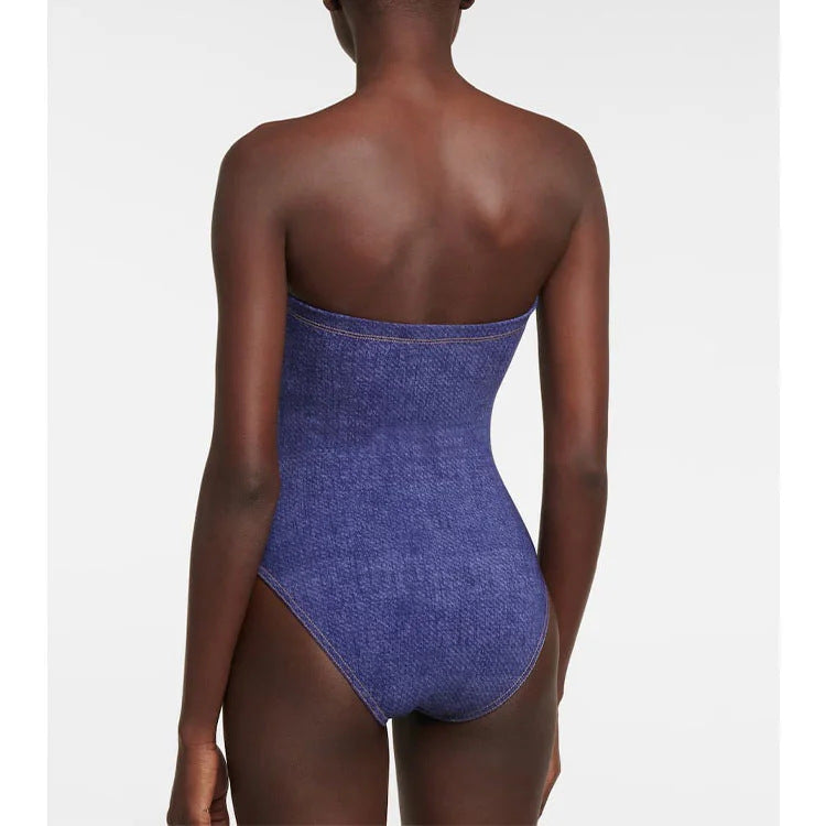 【MOQ-5 packs】 Cowboy Siamese Women Swimsuit European French Retro Cover Belly Slimming Swimsuit Vacation Beach Dress