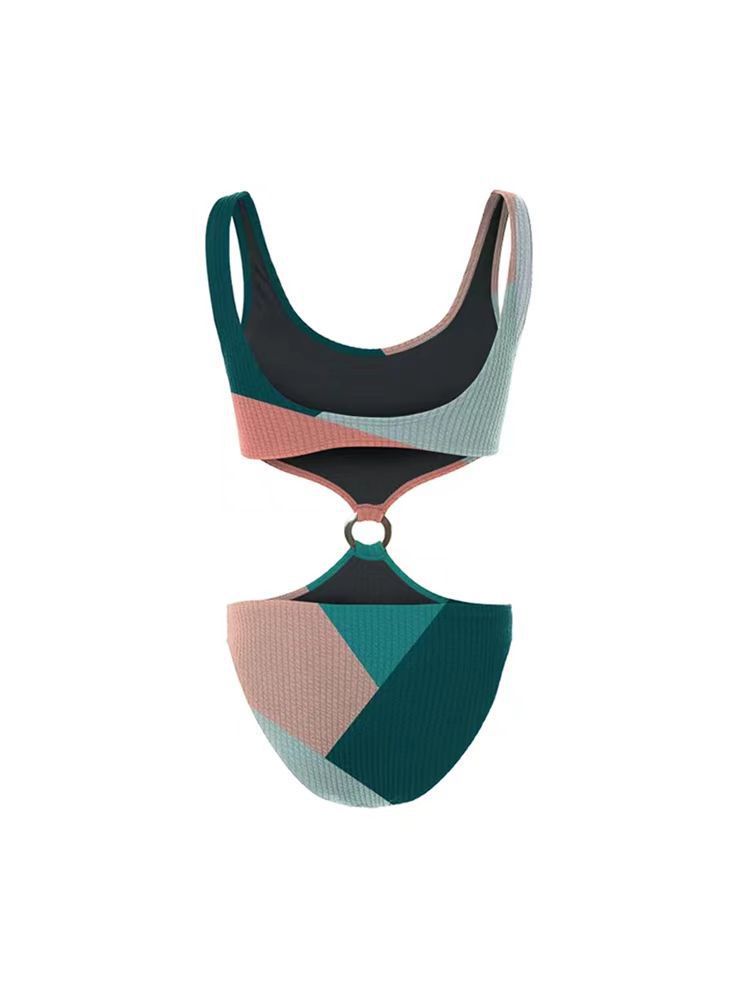 Contrast Color One Piece Bikini Two Piece Set Wishi Mesh Gauze Skirt Vacation Swimwear