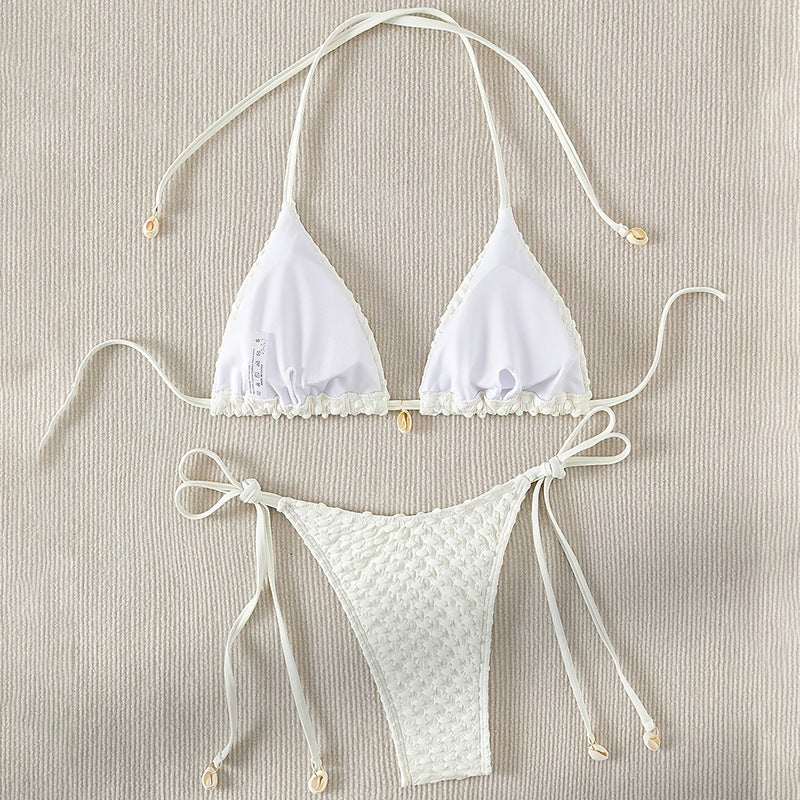 Lace up Split Swimsuit Women Sexy Bikini Solid Color Spring Beach Swimsuit Bikini
