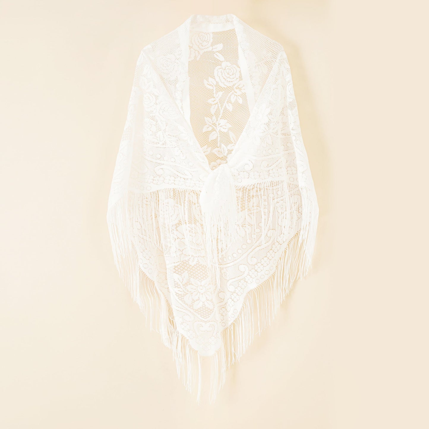 Nylon Hollow Out Cutout Breathable Tassel Triangle Shawl Women Scarf