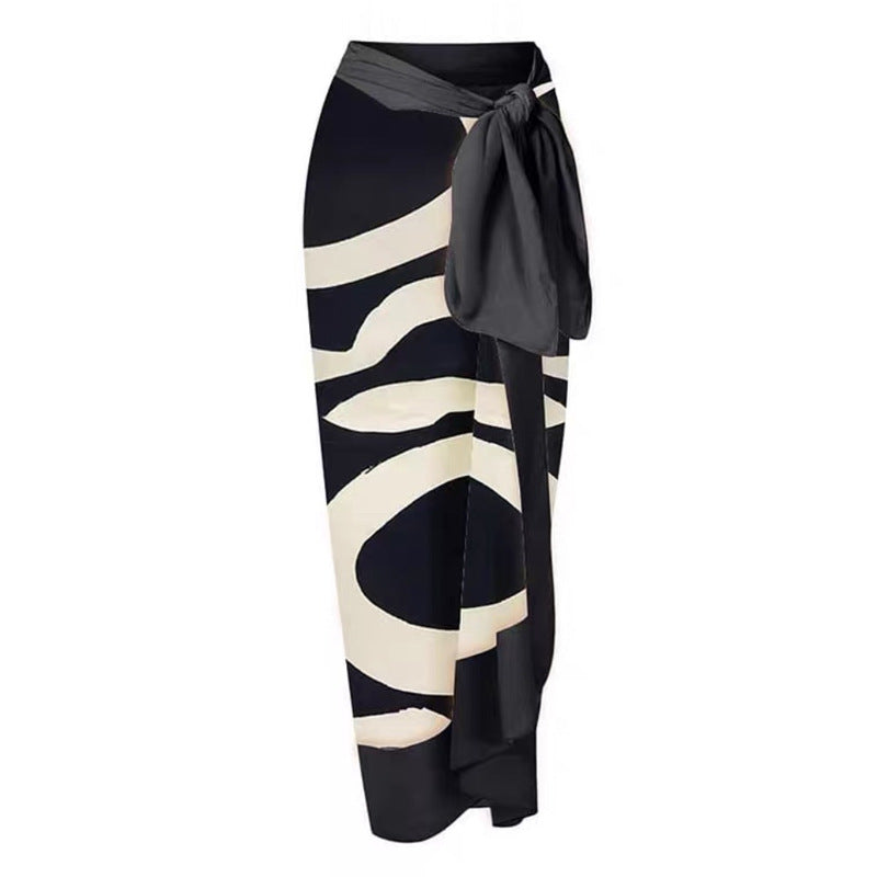 Retro One Piece Swimsuit Women Deep V Plunge Lace up Chiffon Skirt Set