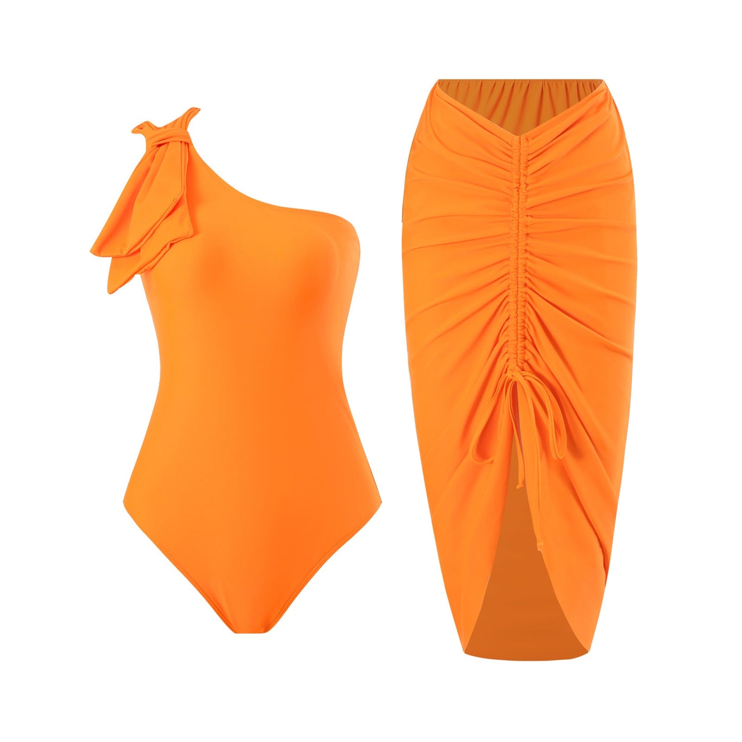 Sexy Swimsuit Women Spring One-Shoulder Swimsuit Chiffon Split Beach Skirt Set