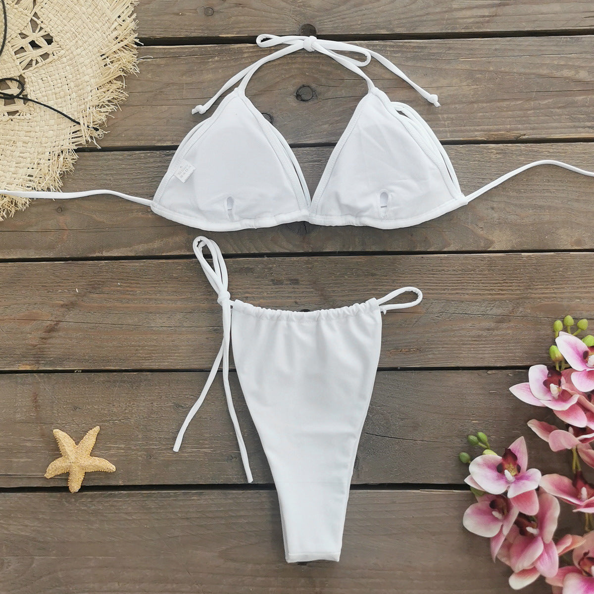 Three Point Solid Color Lace Up Bikini Sexy Backless Split Swimsuit Women Bikini