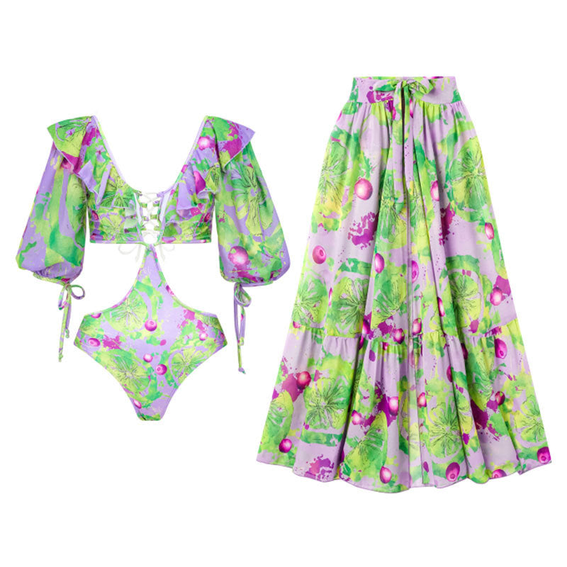 Push up Split Three Piece Sexy Spring Vacation Swimsuit Suit Printing